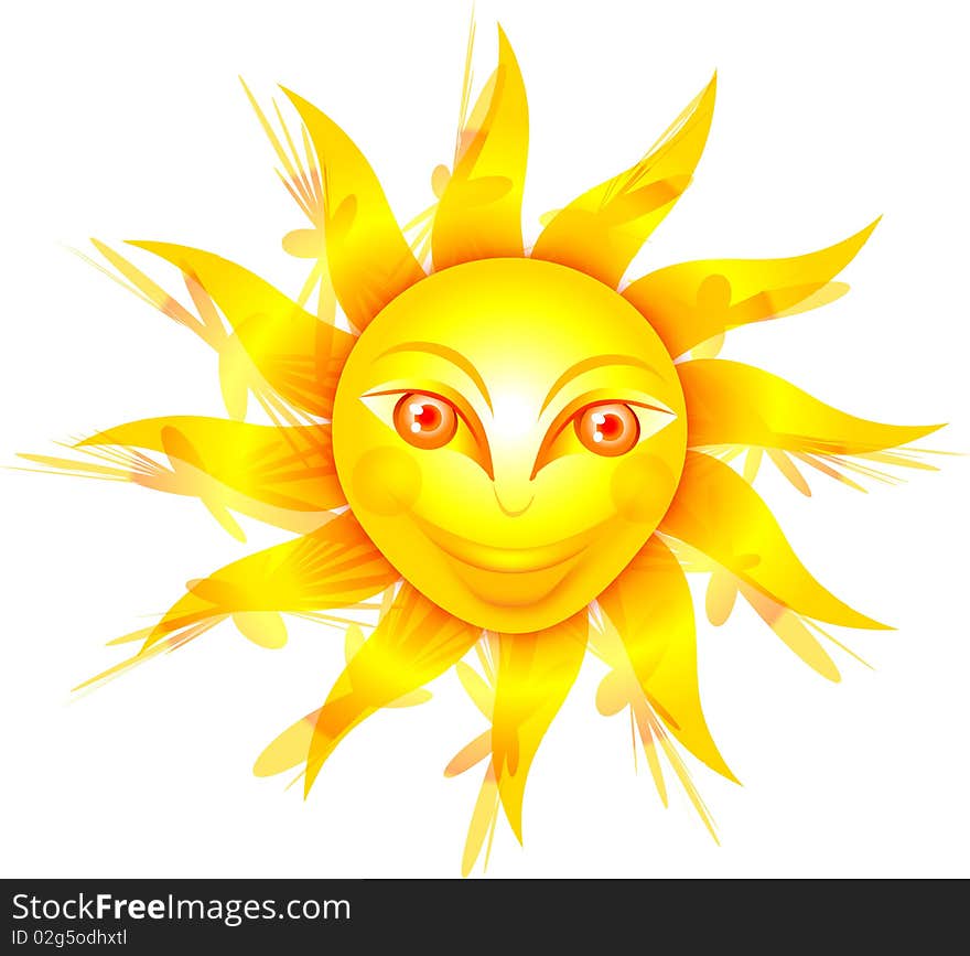 Painting sun with face on the white background