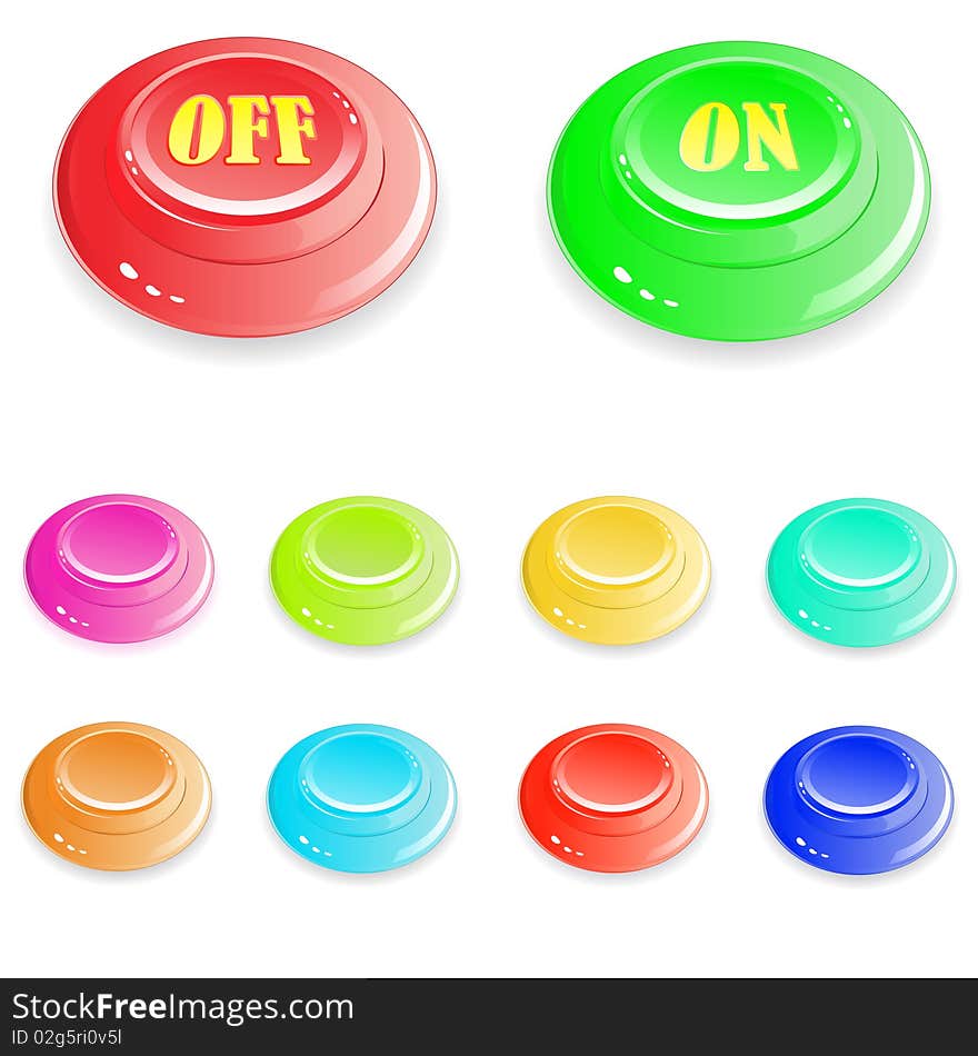 Several brilliant varicolored buttons on white background