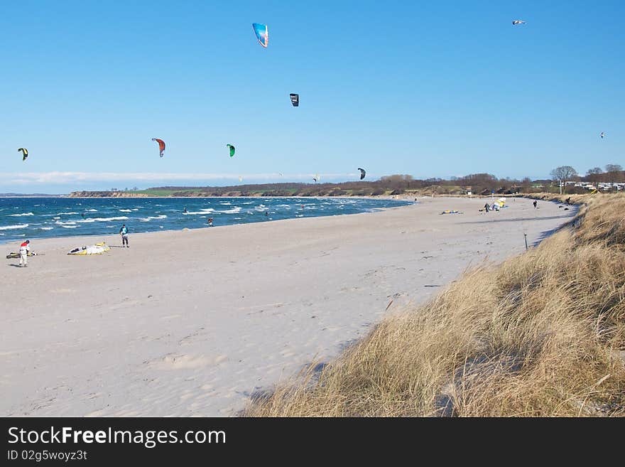 Kite surfers beach