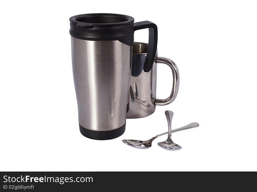 Metal mugs and spoons