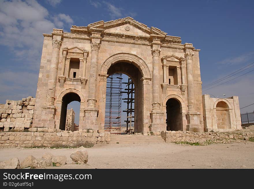 Hadrian's Arch of Triumph in Jerash, Jordan