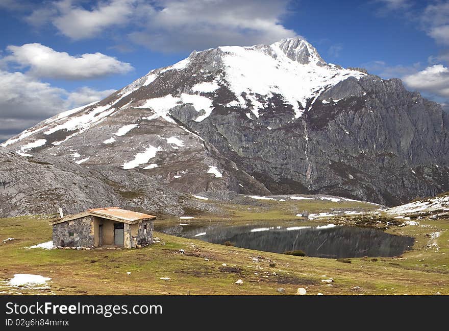 Alone cabin in snow mountains. Alone cabin in snow mountains