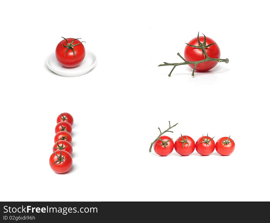 Collection of red tomatoes isolated on white