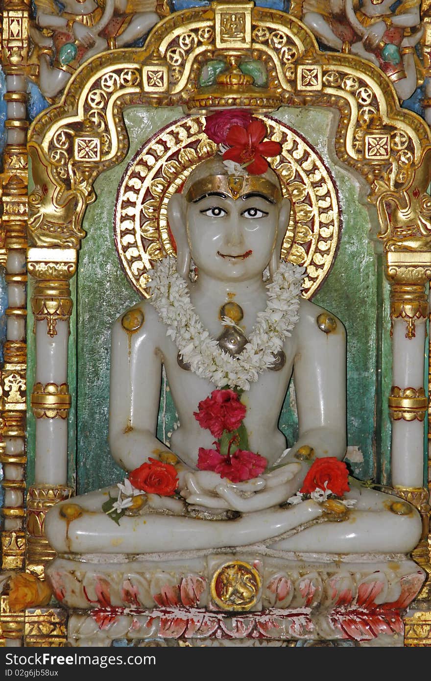 Close up of a shrine inside a Jain temple in Mumbai, India. Close up of a shrine inside a Jain temple in Mumbai, India