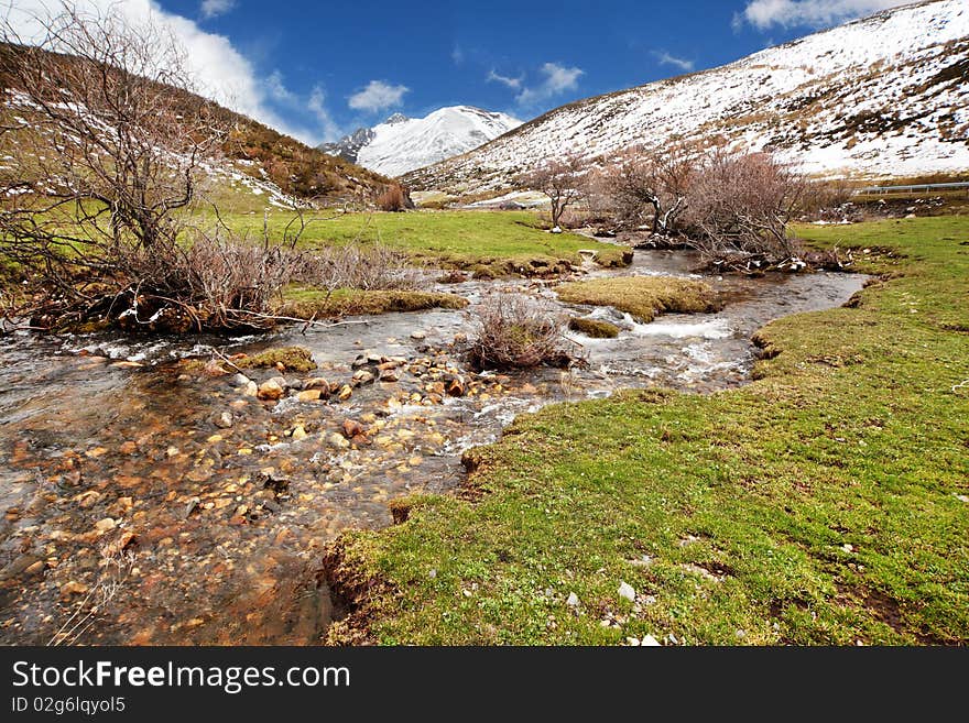 Meltwater river of snow mountains