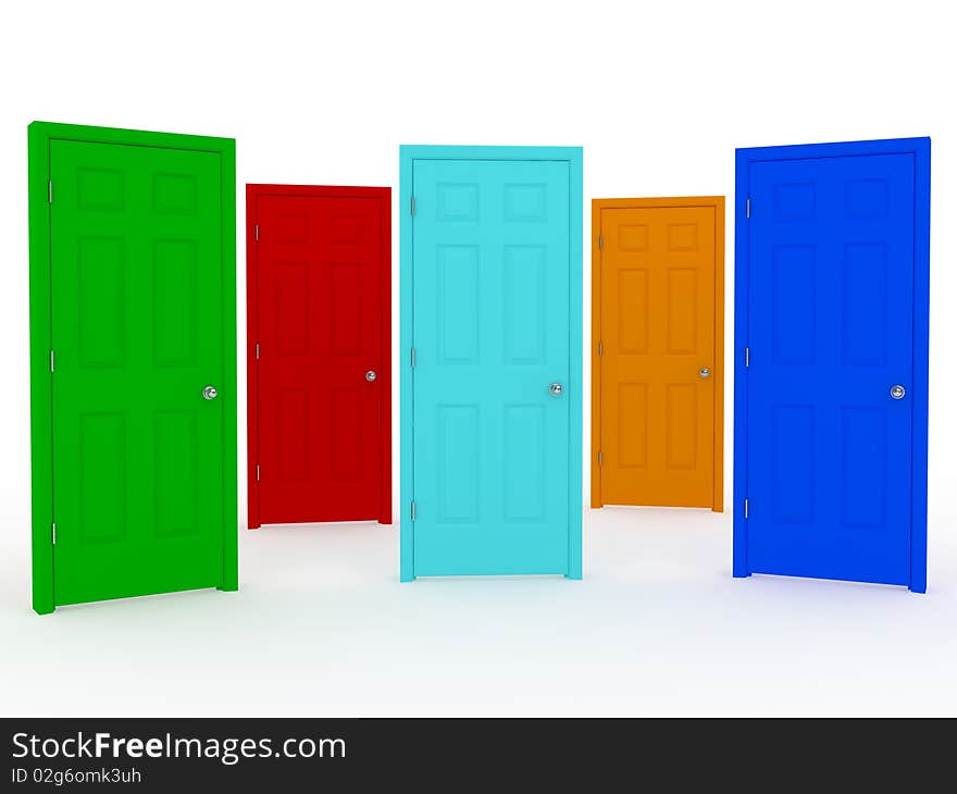 Five different color doors to choose from. High resolution 3d render. Five different color doors to choose from. High resolution 3d render.