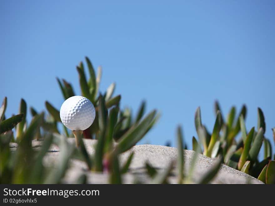 Golf ball on top of the dimple