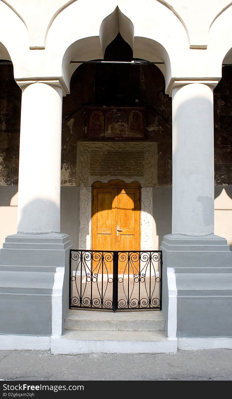 Church door on a sunny spring day