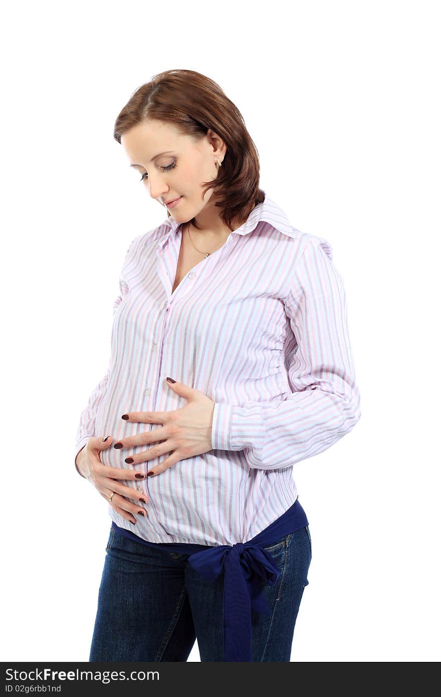 Portrait of a young pregnant woman. Isolated over white background. Portrait of a young pregnant woman. Isolated over white background.