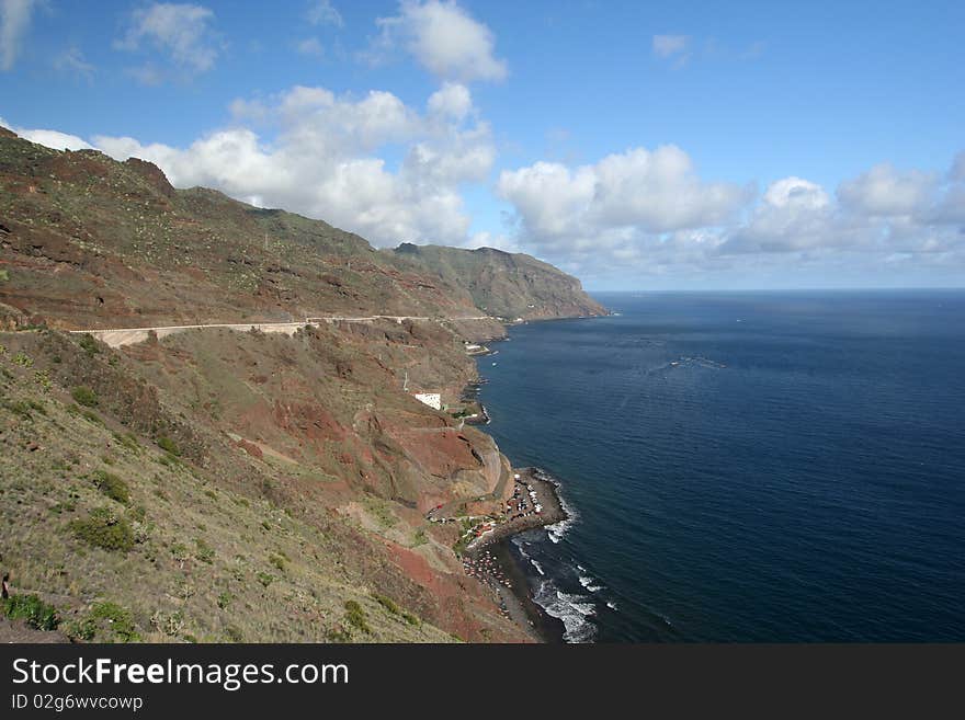 Coastline and deep blue ocean