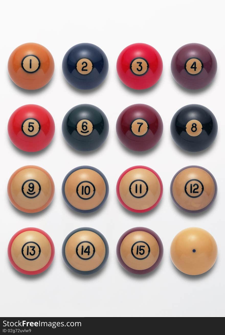 Billiard balls on a white background