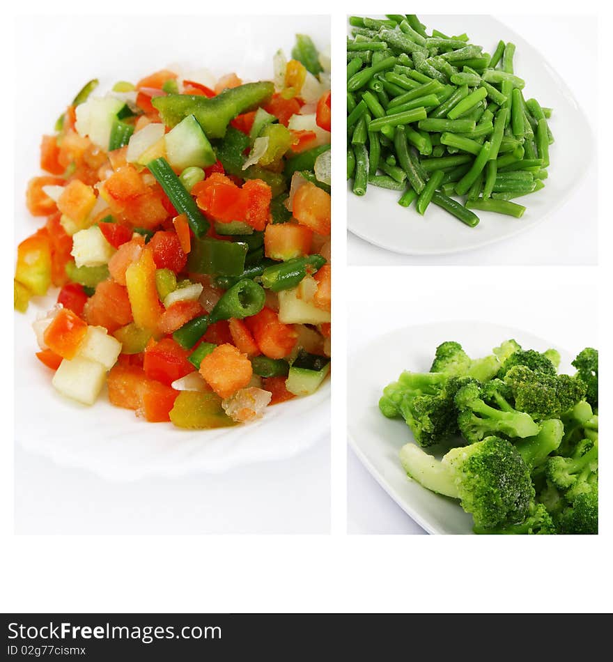 Collage of a fresh frozen vegetables