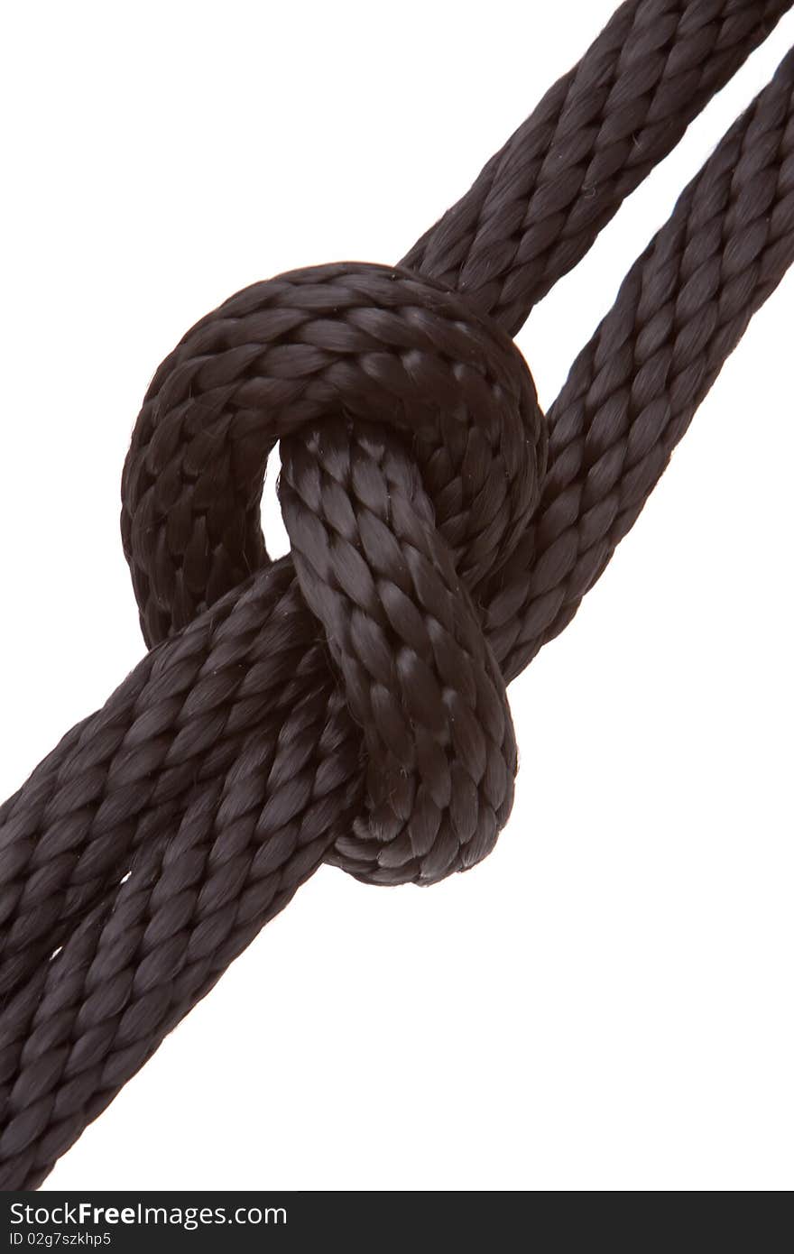 Knot on rope on white background