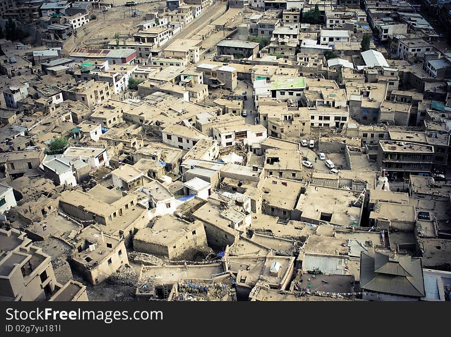 Himalayan buddhistic city, view from above.