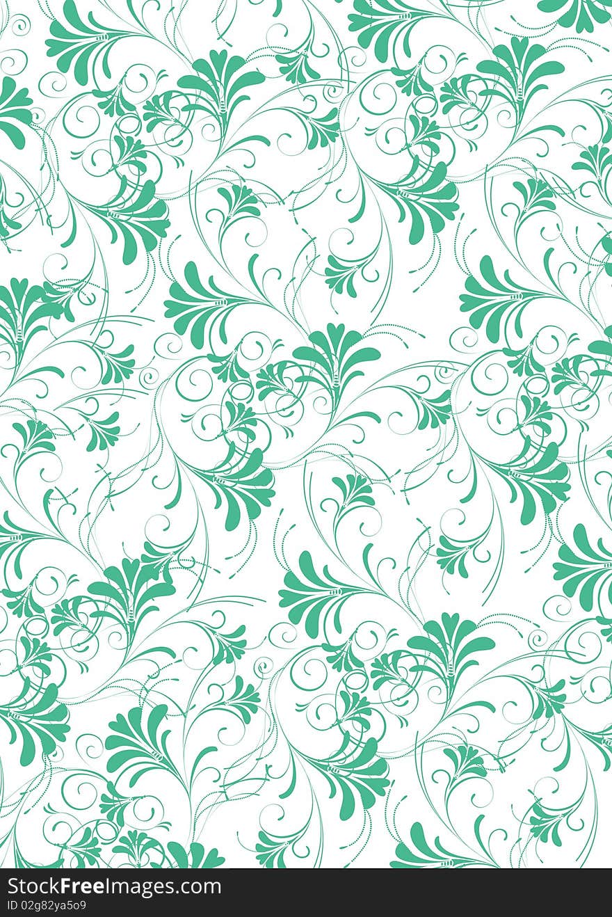 Illustration drawing of green flower seamless pattern