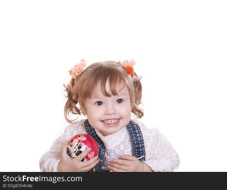 Portrait of the girl with a ball in hands on a white background. Portrait of the girl with a ball in hands on a white background