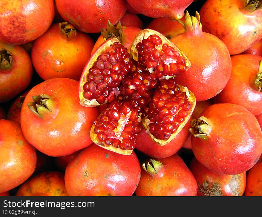 Juicy Pomegranate on display in a market. Juicy Pomegranate on display in a market