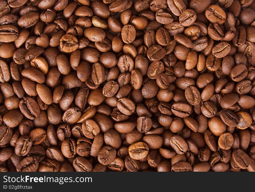 The background of coffee beans close up