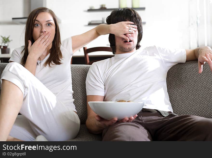 Boy with plate and with long-haired girl. Boy with plate and with long-haired girl