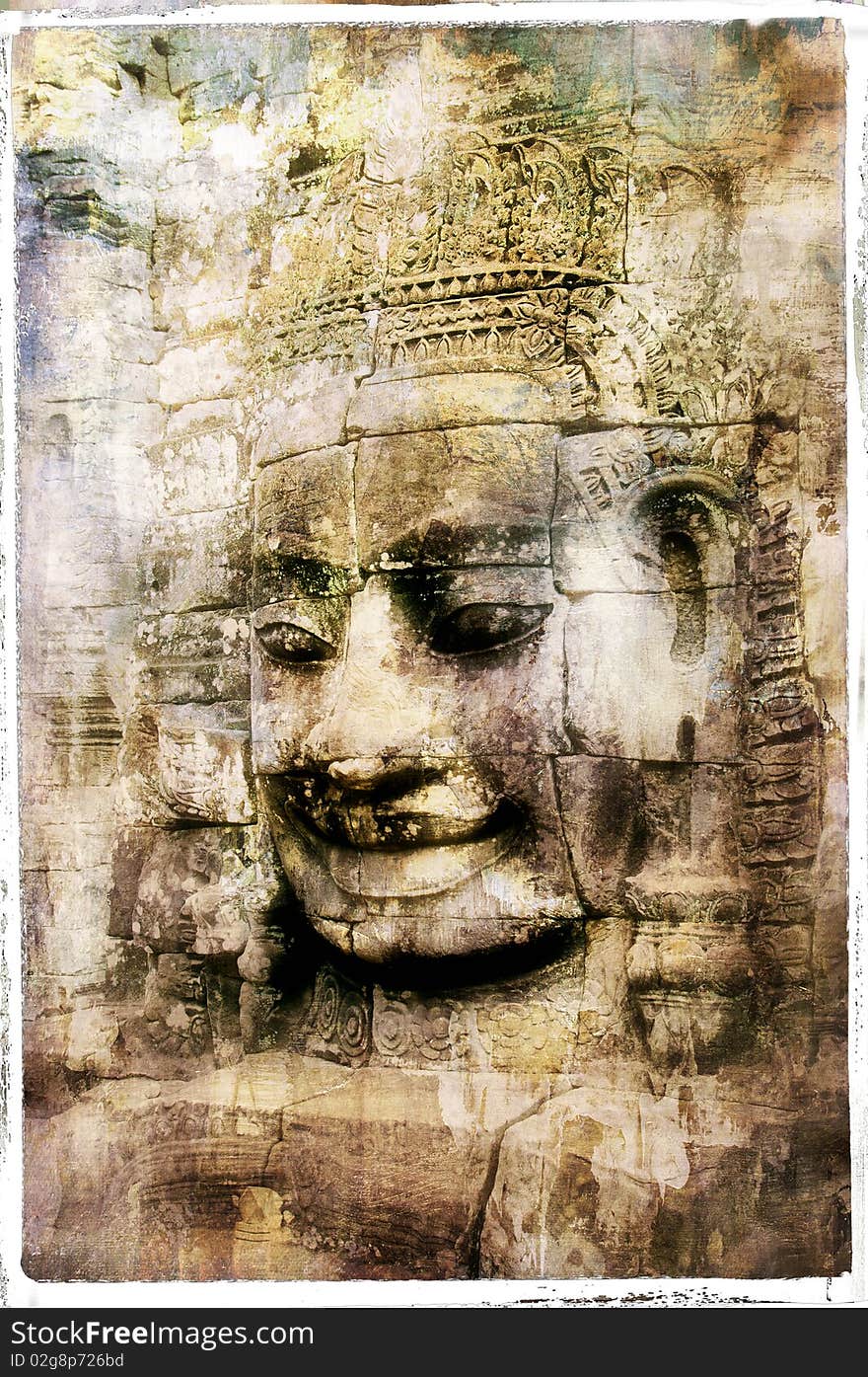 Mysterious temples of ancient Cambodia -artwork in retro painting style. Mysterious temples of ancient Cambodia -artwork in retro painting style