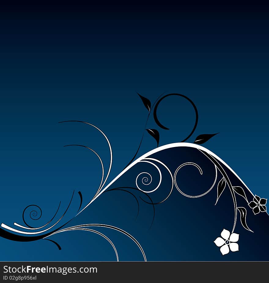 Blue decorative design with white flowers