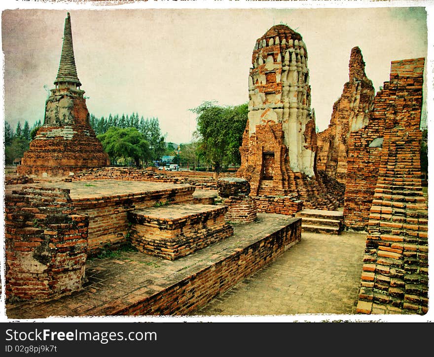 Ancient Ayutthaya - artistic picture in retro style. Ancient Ayutthaya - artistic picture in retro style