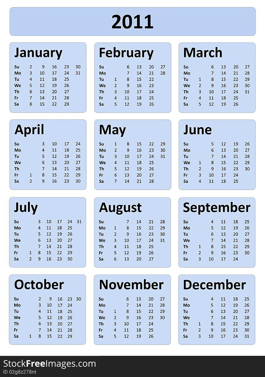 Blue Calendar, New Year 2011. Blue Calendar, New Year 2011