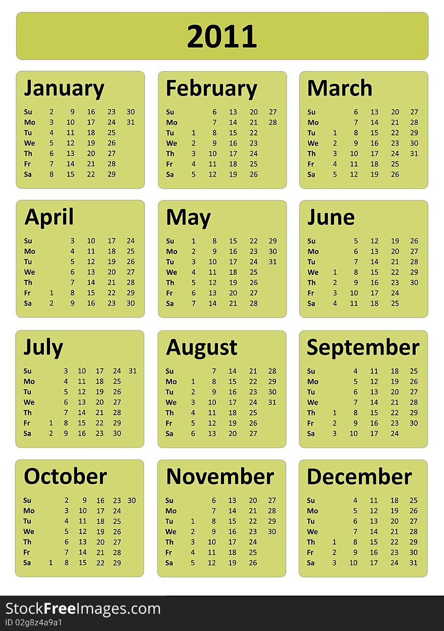 Green Calendar, New Year 2011. Green Calendar, New Year 2011