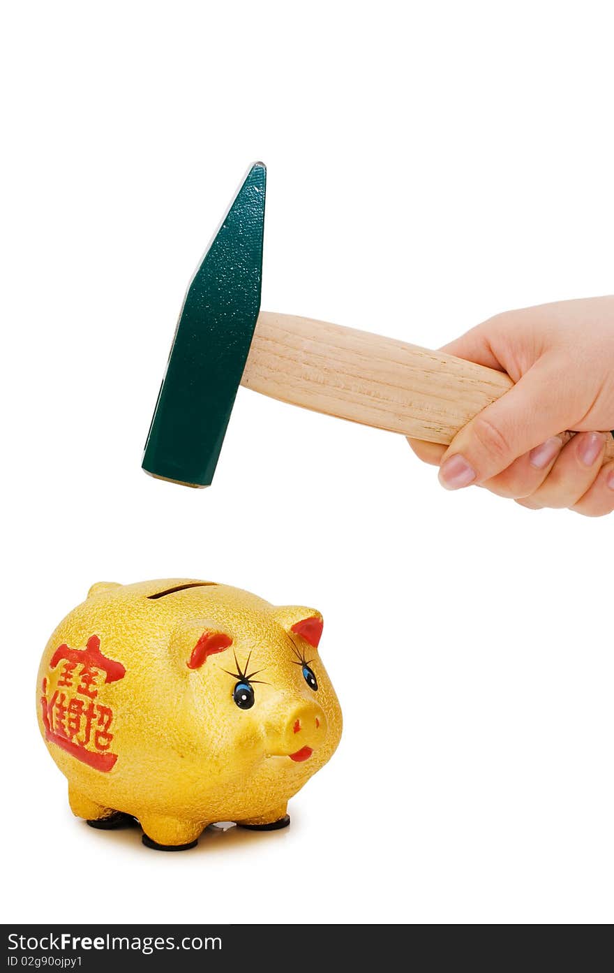 Hand With Hammer And Piggy Bank