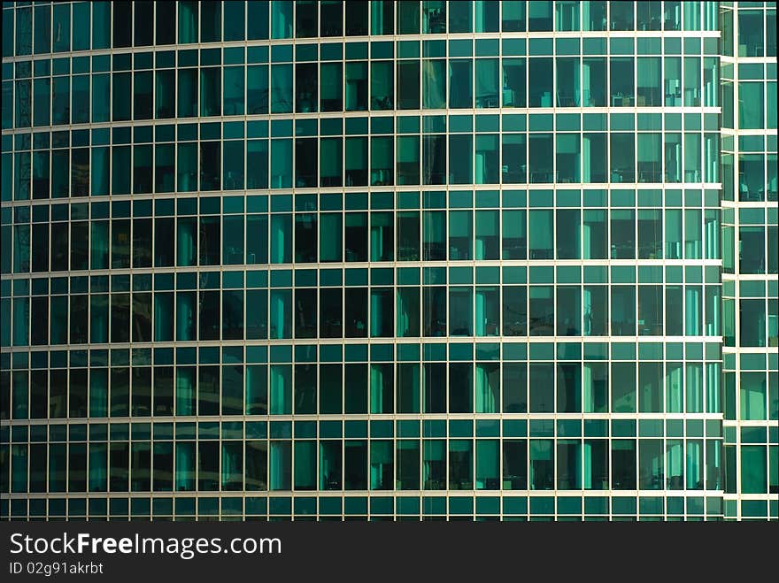 Blue glass facade office building