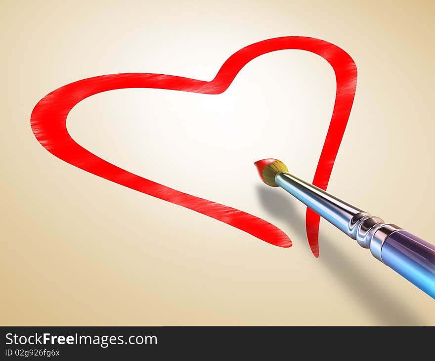 Artist brush painting a red heart silhouette. Copy-space inside the heart shape. Digital illustration, clipping path included. Artist brush painting a red heart silhouette. Copy-space inside the heart shape. Digital illustration, clipping path included.