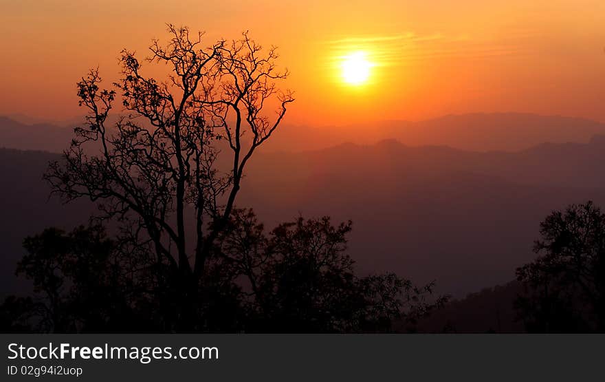 Sunset in mountains