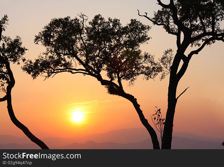 Sunset in mountains