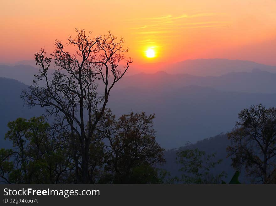 Sunset in mountains