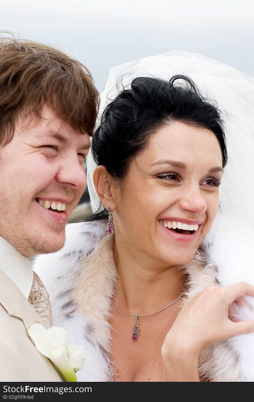 Happy bride and groom on their wedding day