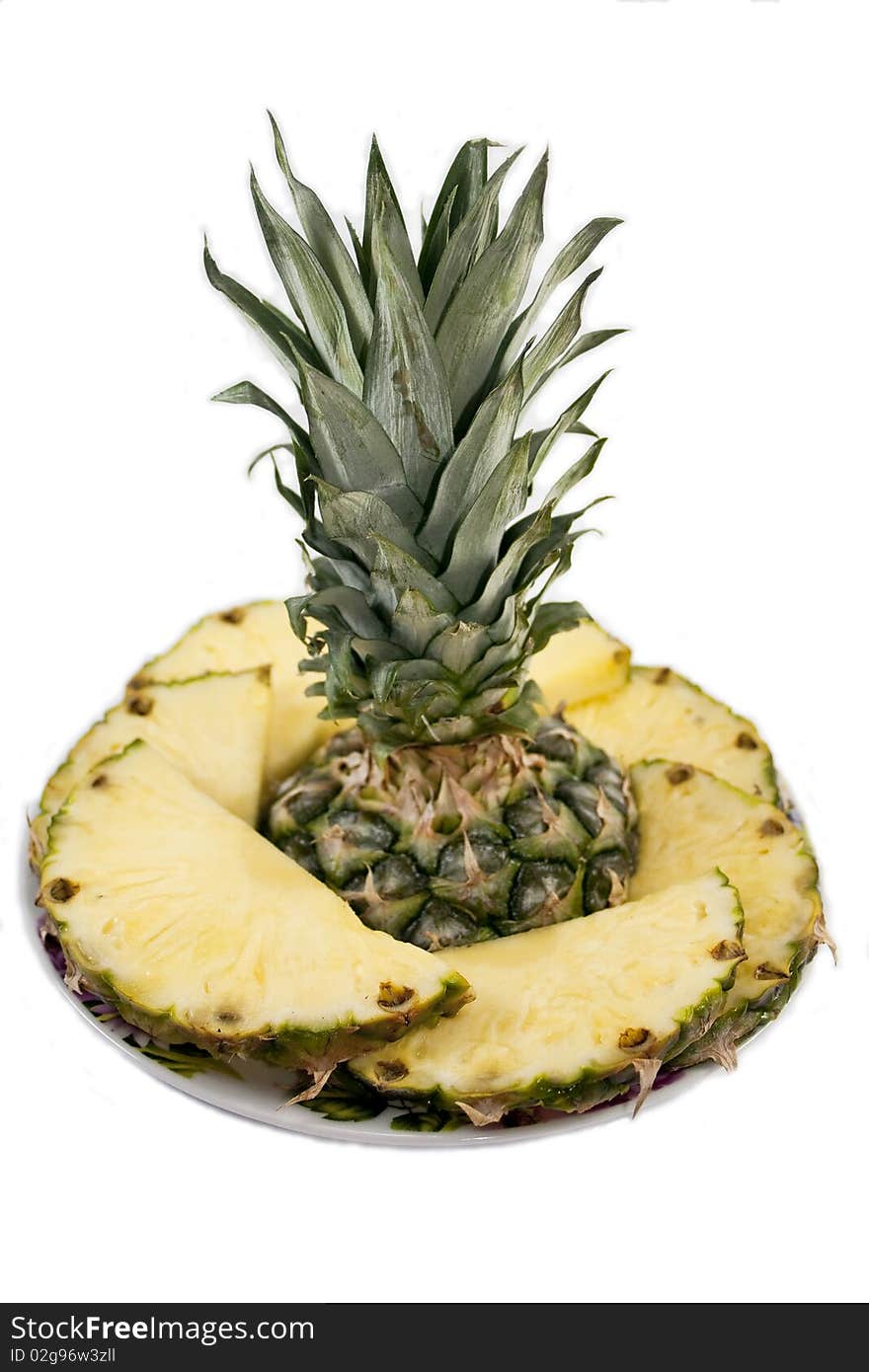 Fresh slice pineapple on white backgound