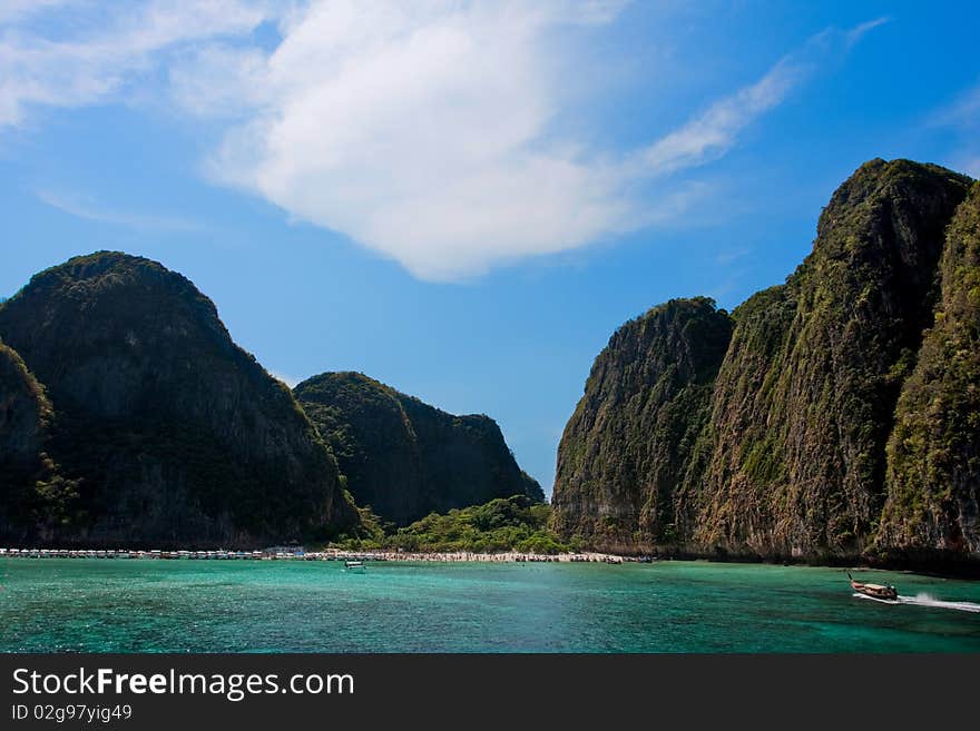 Green cliffs in the sea