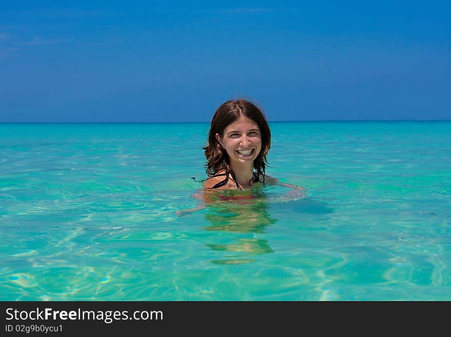 Girl with long hair in the sea. Girl with long hair in the sea