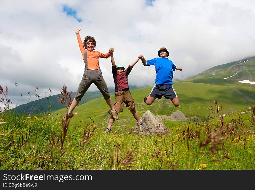 Happy family on the meadow