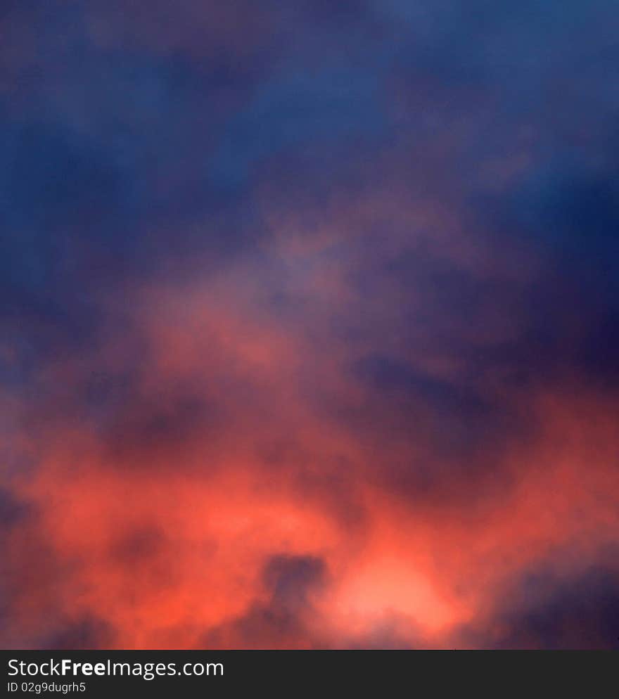 Cloudscape. Sunset. Close up of cloudy sky.