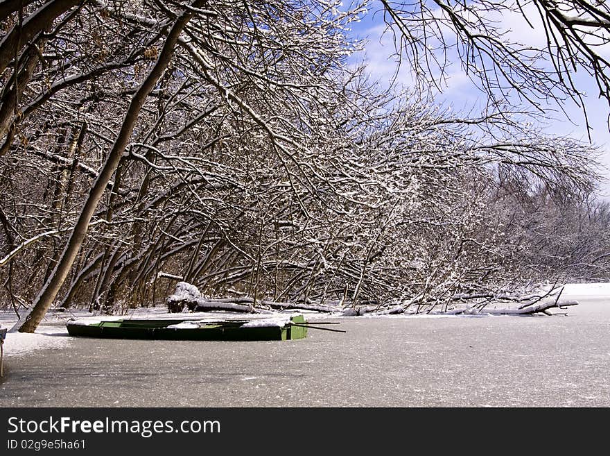 Frozen lake and winter landscape nature. Frozen lake and winter landscape nature