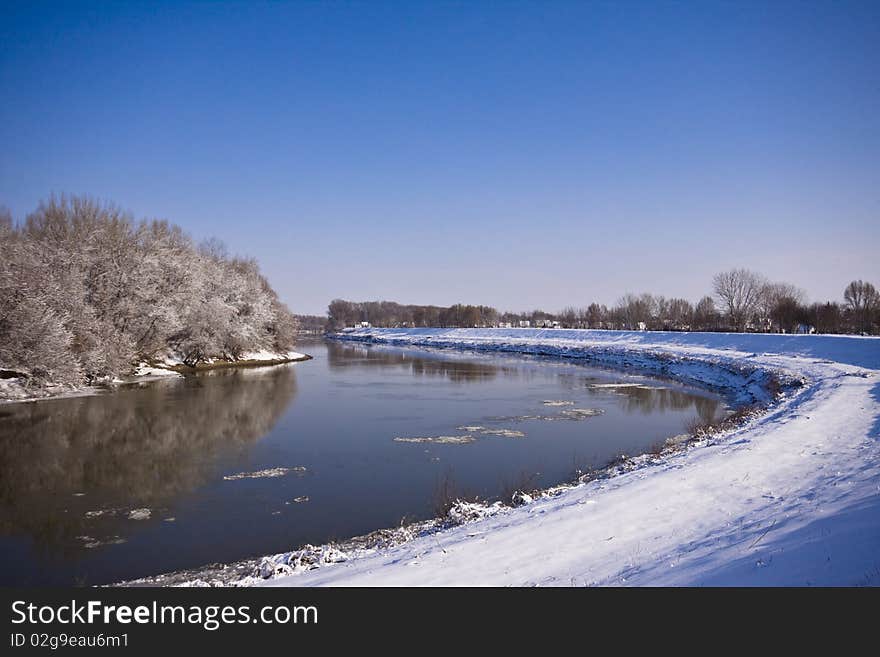 Beautyful Winter lake landscape in Hungary