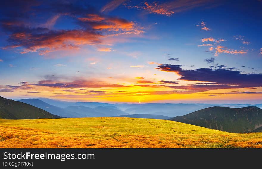 Landscape with mountains under morning sky with clouds. Landscape with mountains under morning sky with clouds