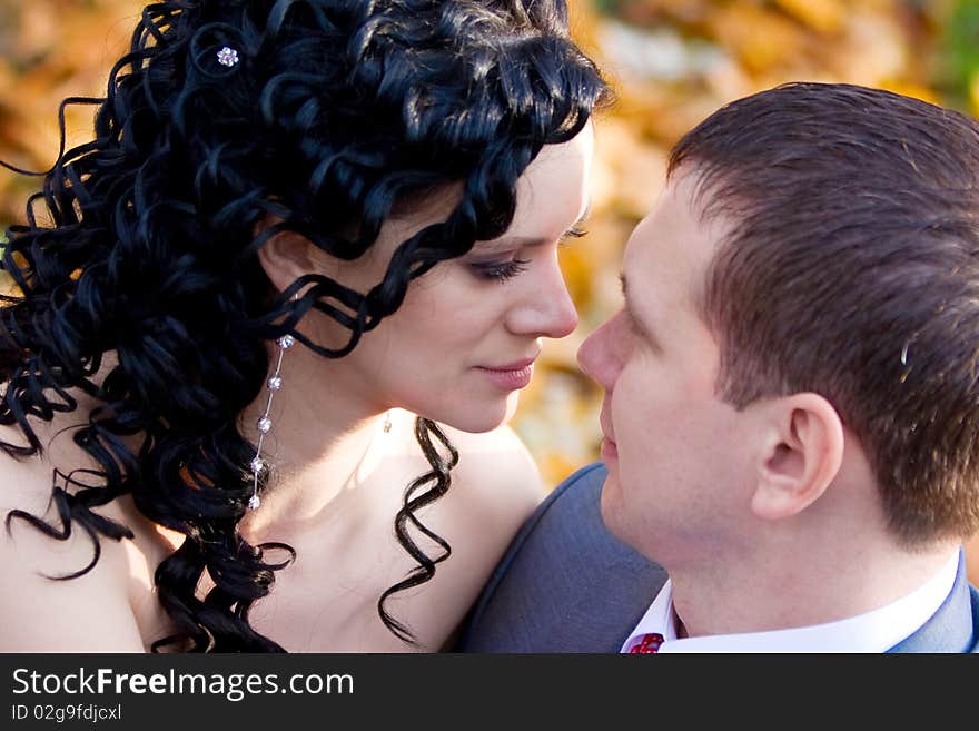 Happy bride and groom on their wedding day