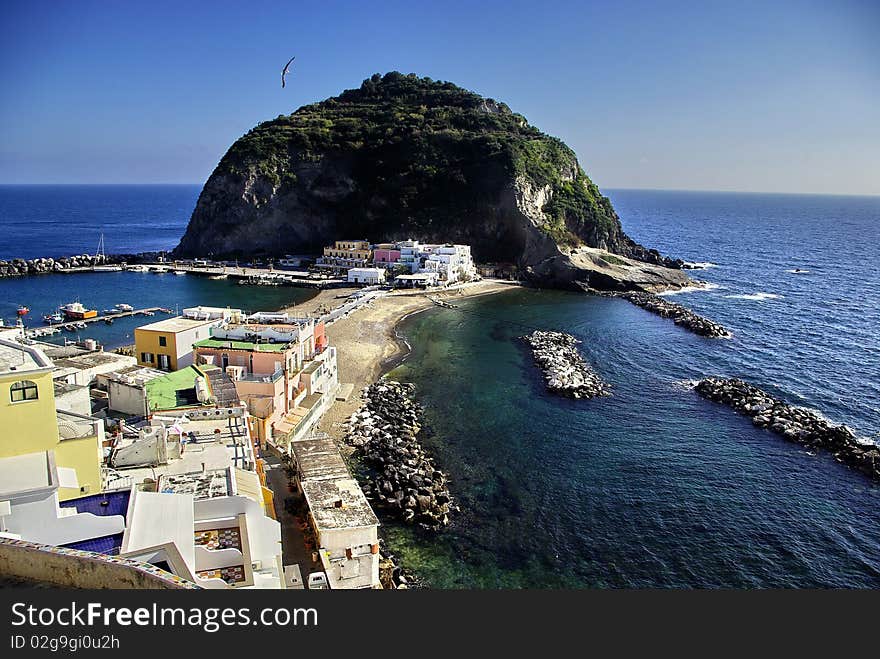 View to the village Sant Angelo and sea. Ischia Island, Italy. View to the village Sant Angelo and sea. Ischia Island, Italy.