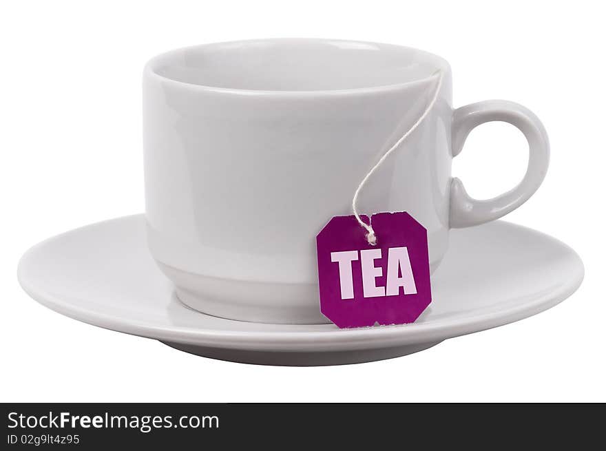 White Tea Cup On A Plate With Tea Label