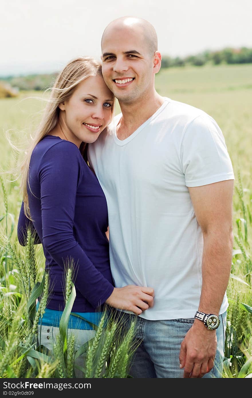 Portrait of lovely lovers hugging in the park