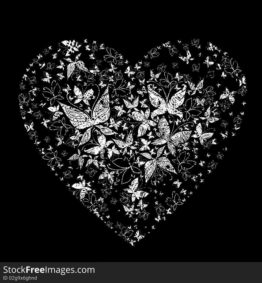 Heart shape made from butterflies