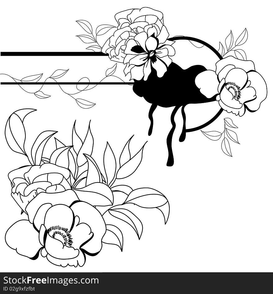 Monochrome illustration with flowers. Universal template for greeting card, web page, background