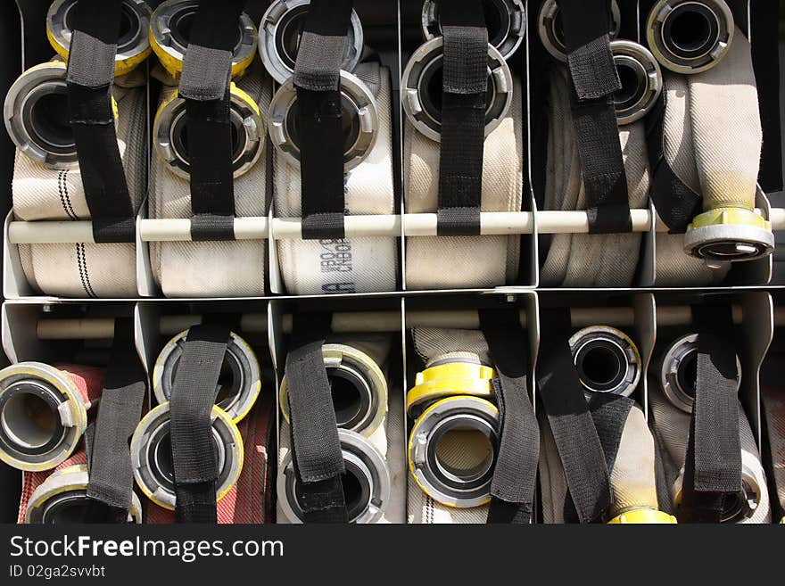 A lot of hoses ready to extinguish